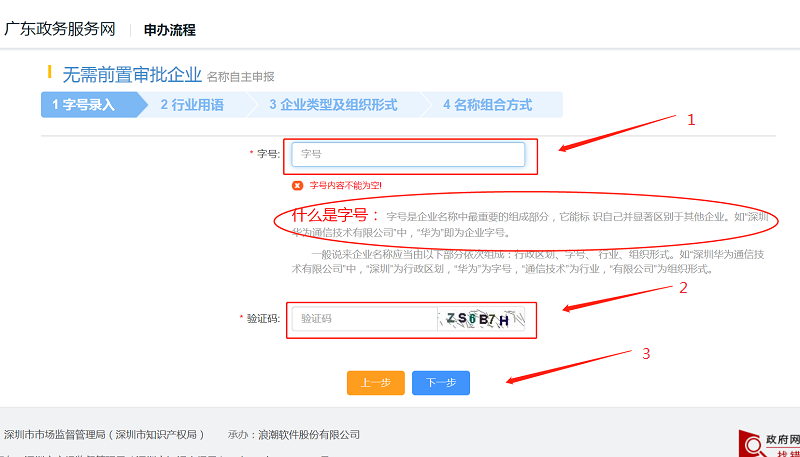 根據(jù)實際情況選擇申報種類進入后，進行“字號錄入”，點擊下一步。